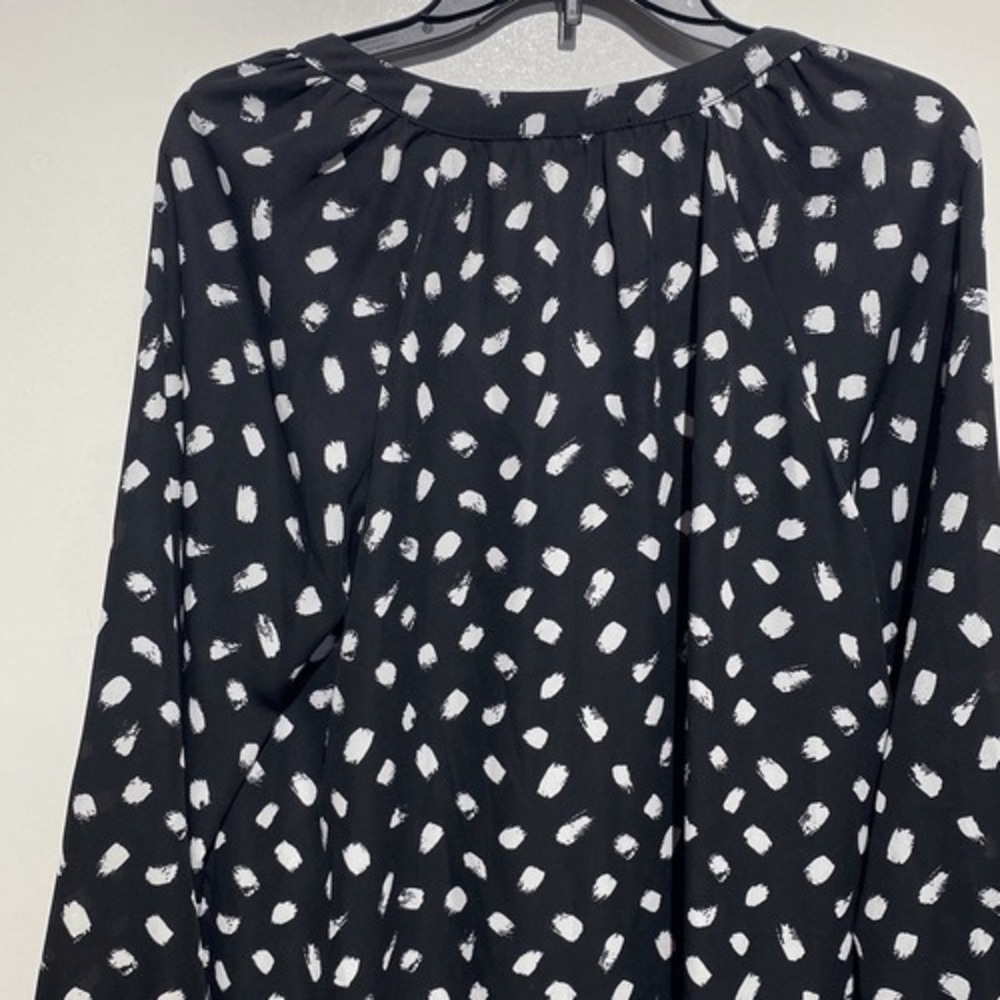 Gibson Womens Black White Brushstroke‎ Polka Dot Split V-Neck Blouse Large - Picture 9 of 12
